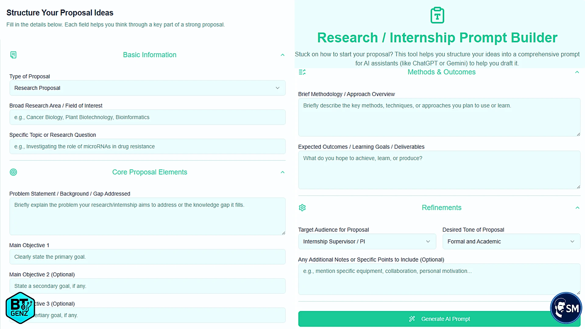 AI Powered Free Research Prompt Builder