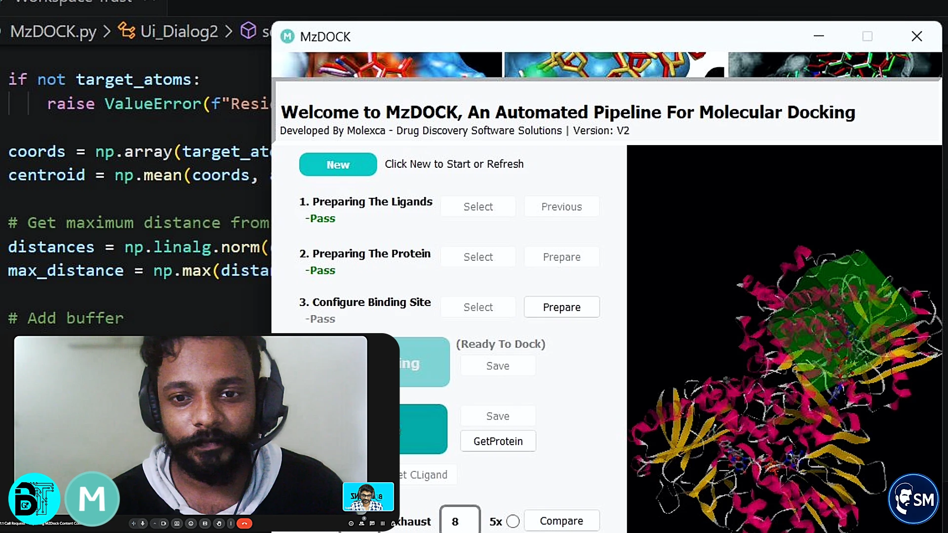 3D protein–ligand docking view in MzDOCK