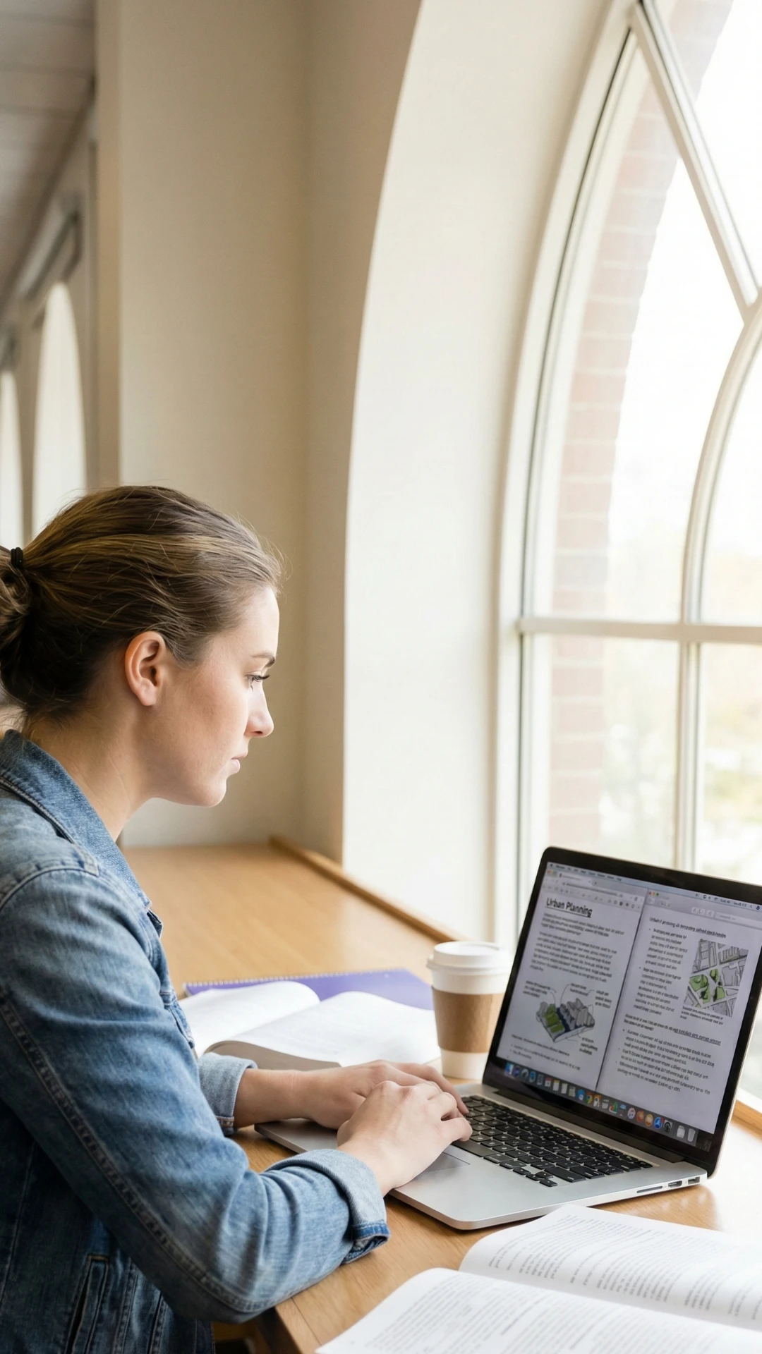 A student working on a laptop in a modern library