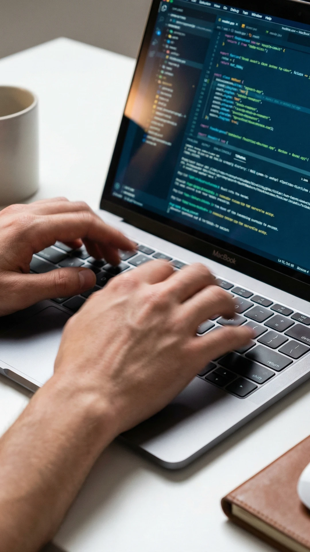 A person typing on a laptop keyboard
