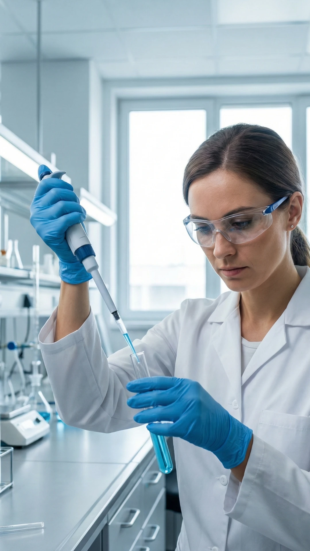 Scientist pipetting liquid into a test tube